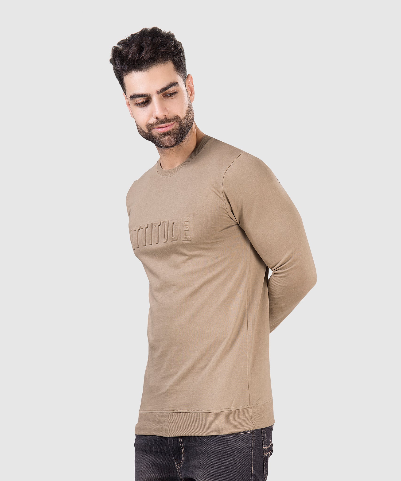 Pure Cotton Elegance Full Sleeves T-Shirt In Mocha Color
