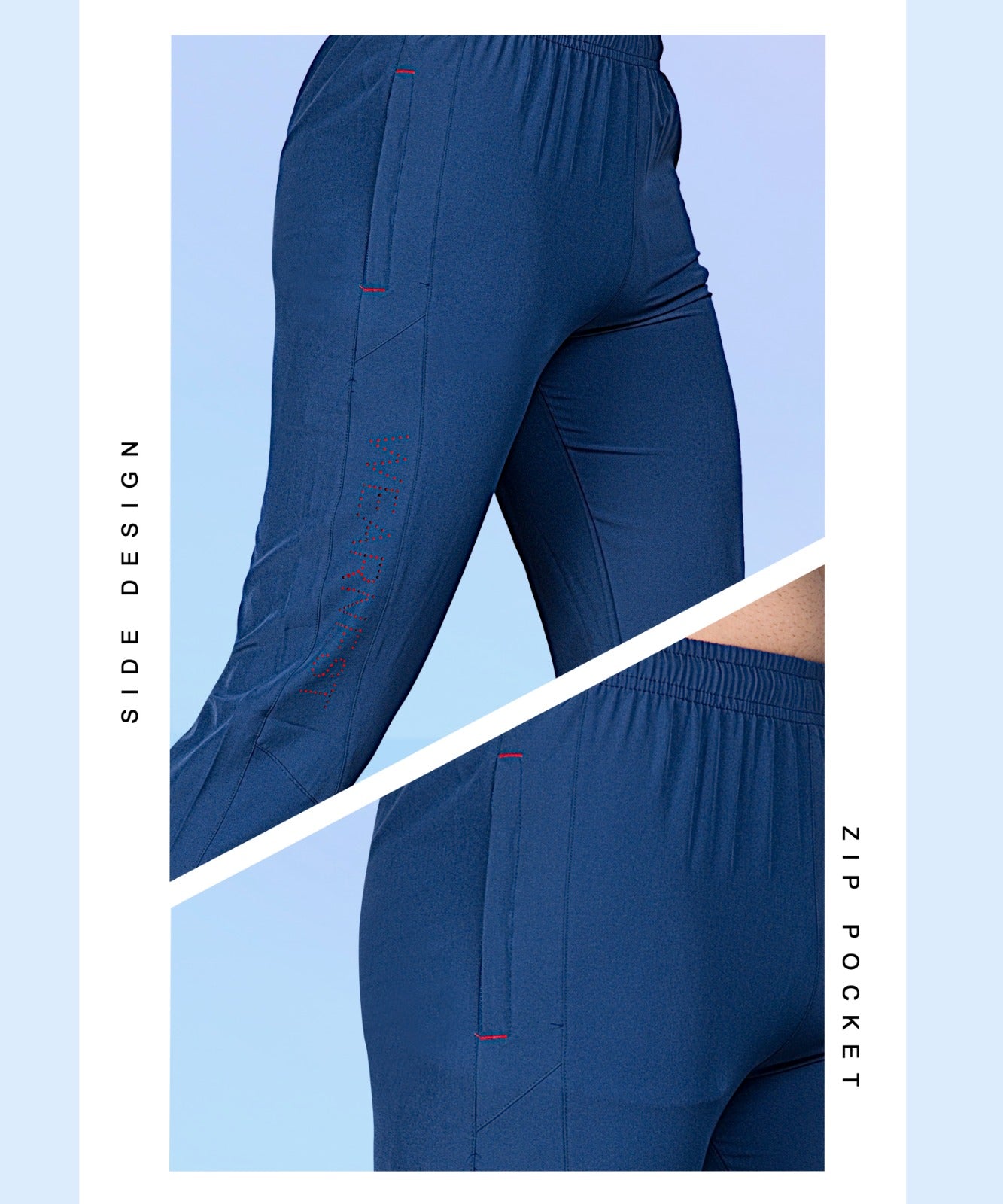 Stylish Laser Cut Track Pants- Teal Blue