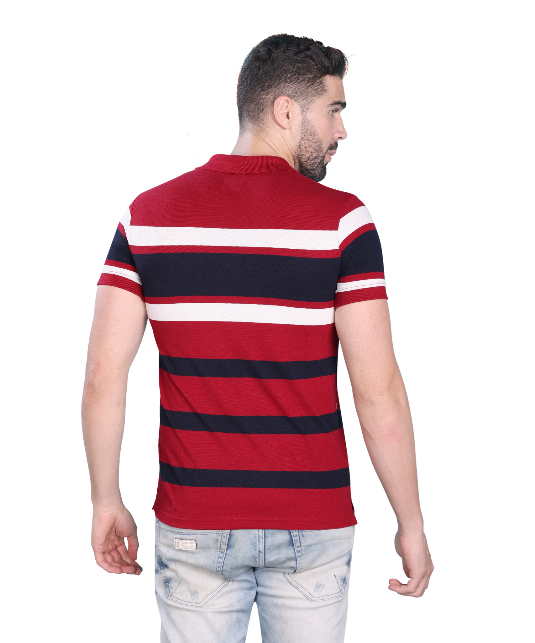 Matty Cotton Polo Multicolor T Shirt - Red & Blue