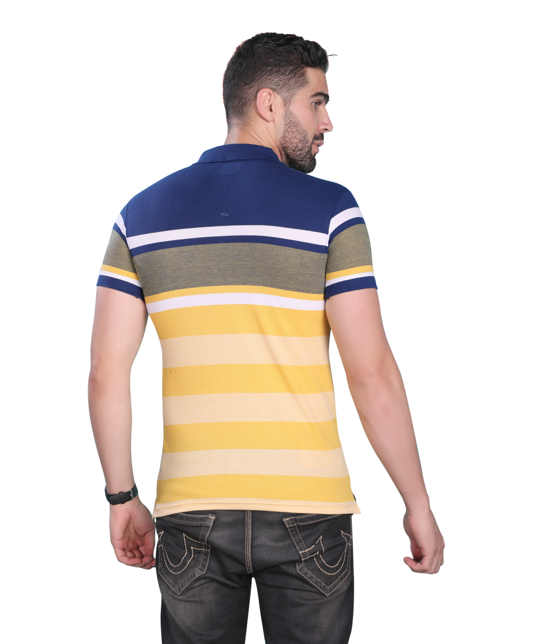 Matty Cotton Polo Multicolor T Shirt - Blue & Yellow