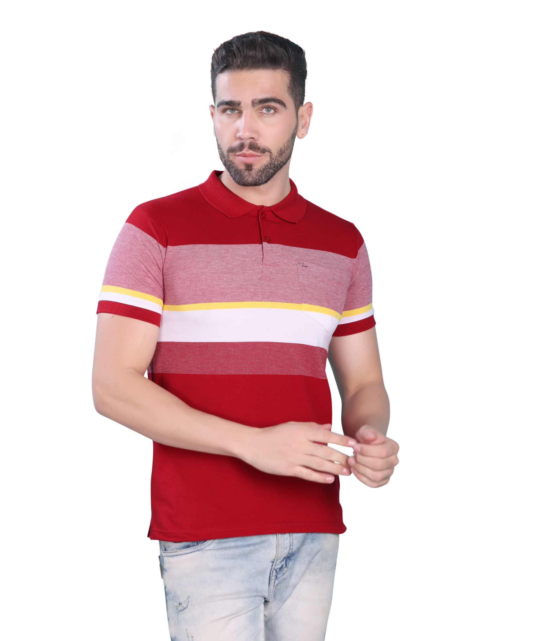 Matty Cotton Polo Multicolor T Shirt - Red & Wite