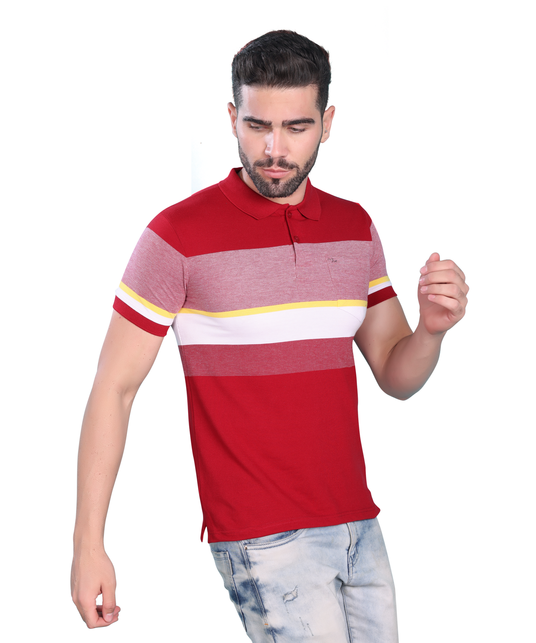 Matty Cotton Polo Multicolor T Shirt - Red & Wite
