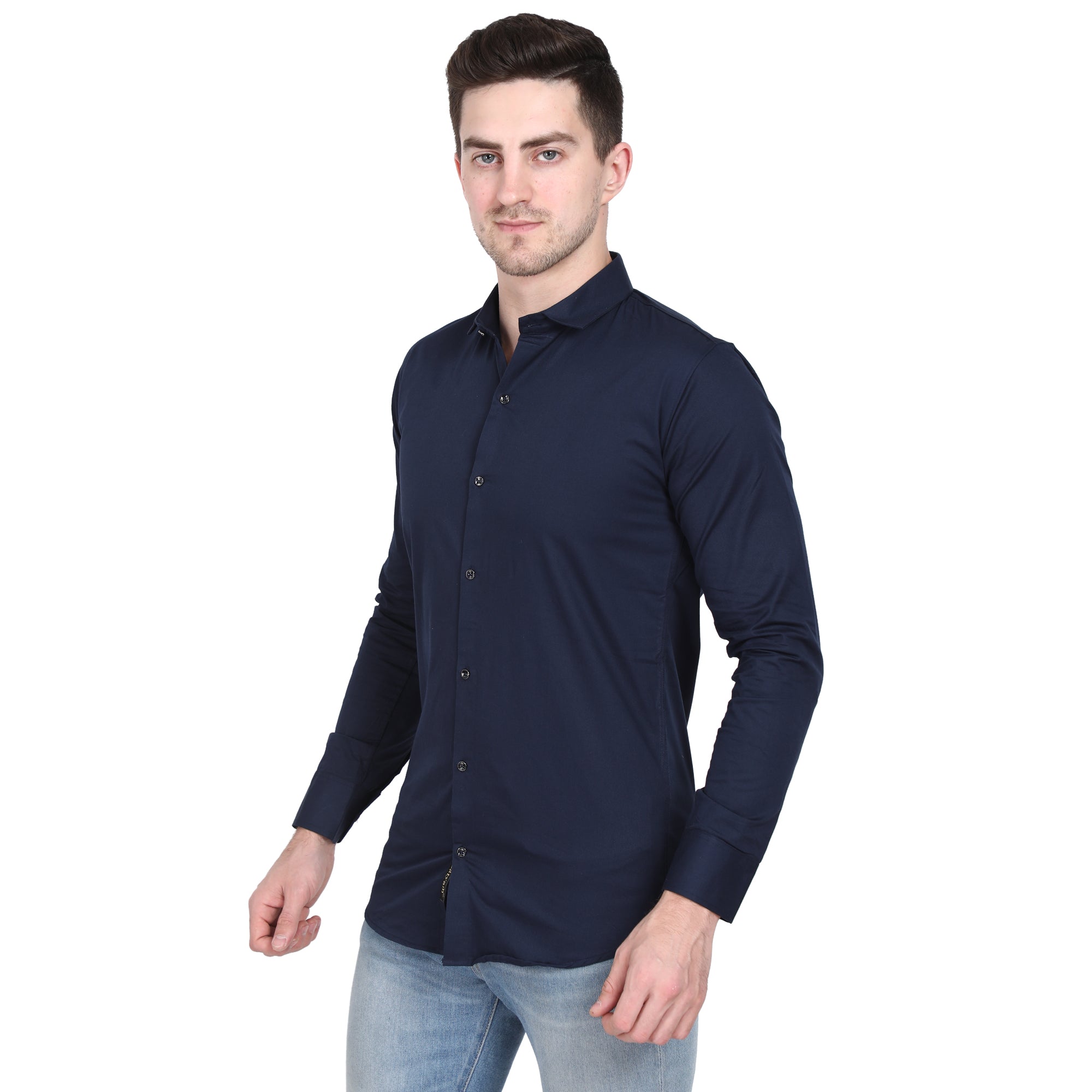 Men Casual Cotton Shirts - Dark Blue Colour