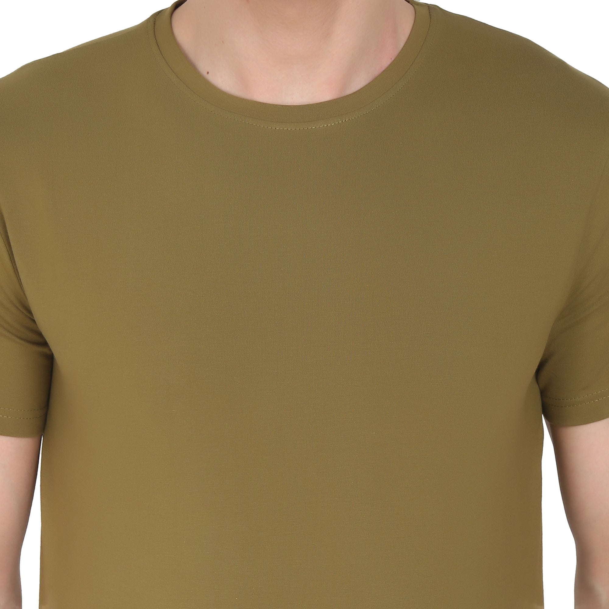 Men Four Way Stretch Cotton Plain T-shirt - Brown Colour