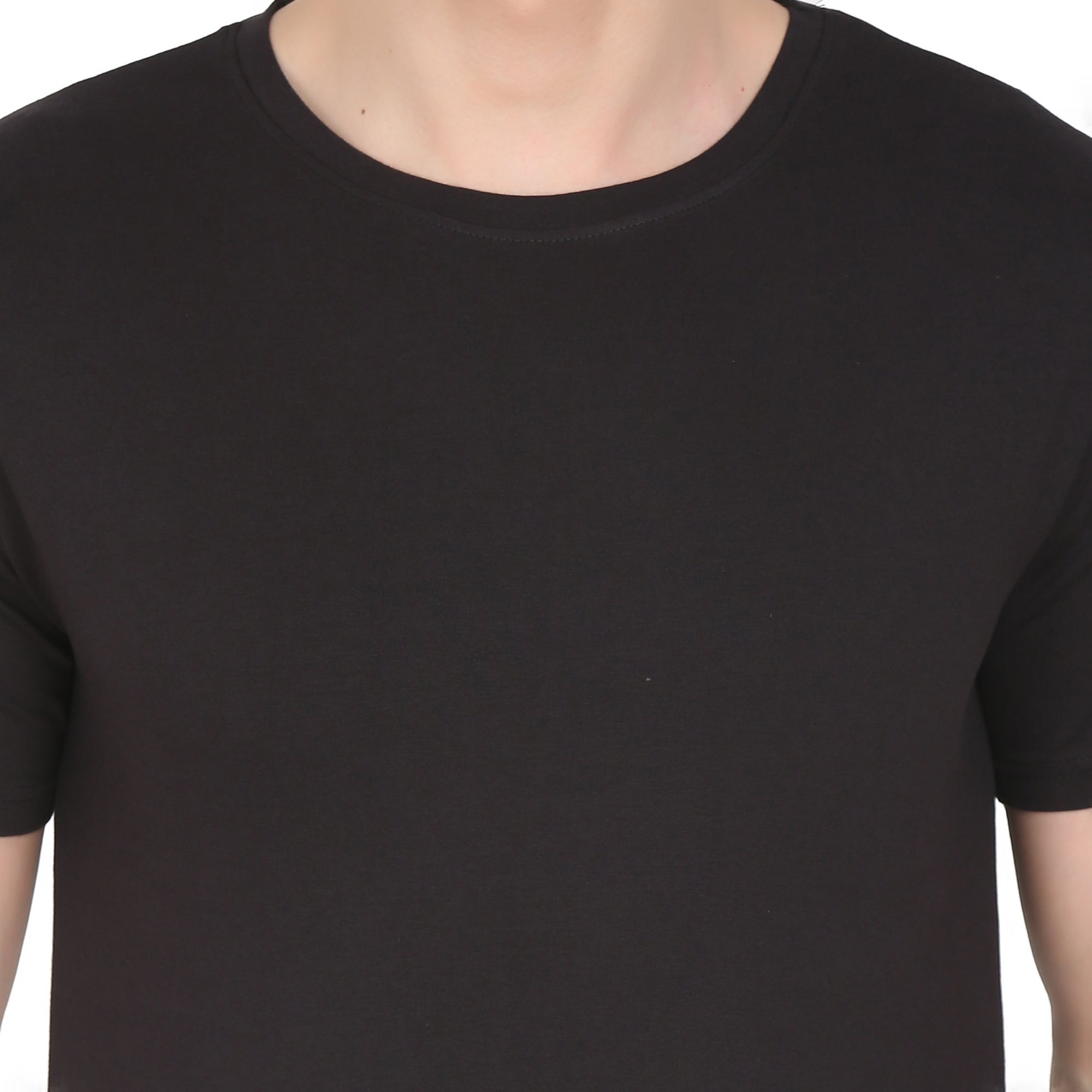 Men Four Way Stretch Cotton Plain T-shirt - Black Colour