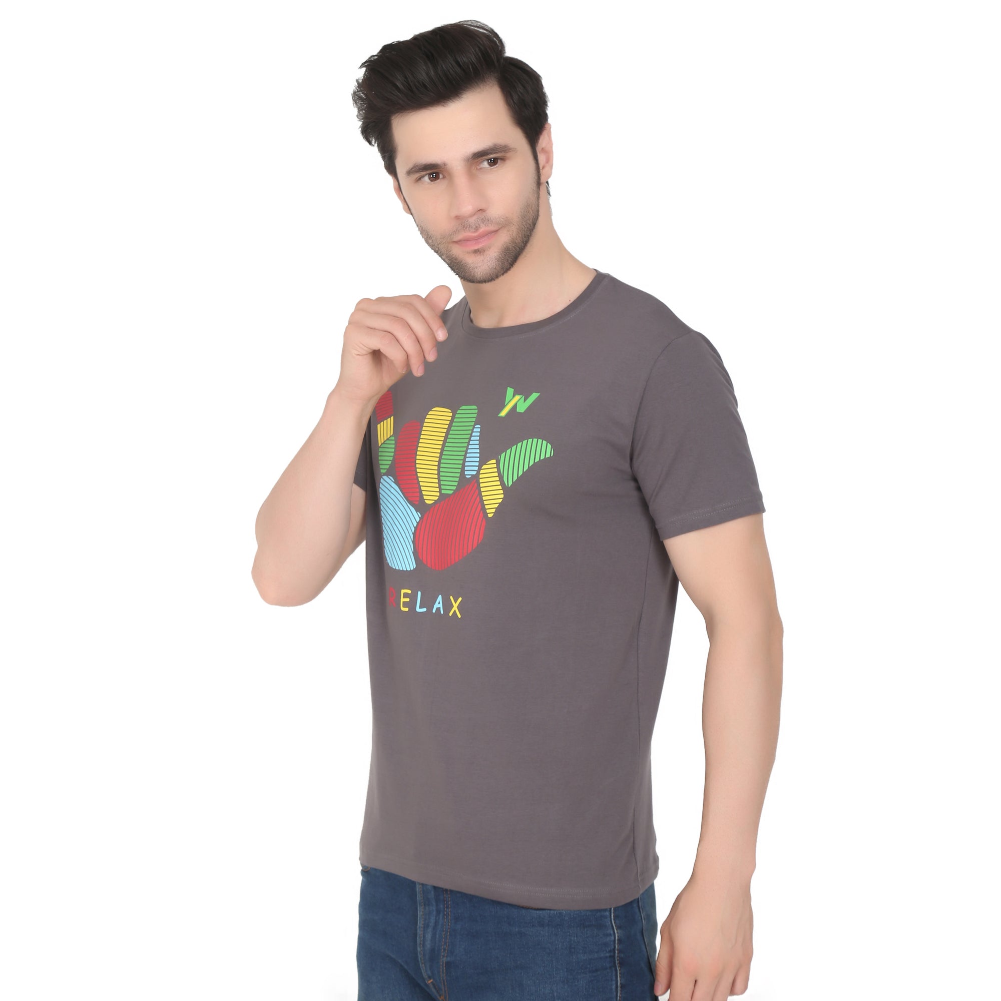 Men Four Way Stretch Cool Cotton Printed T-shirt - Chill Grey Colour