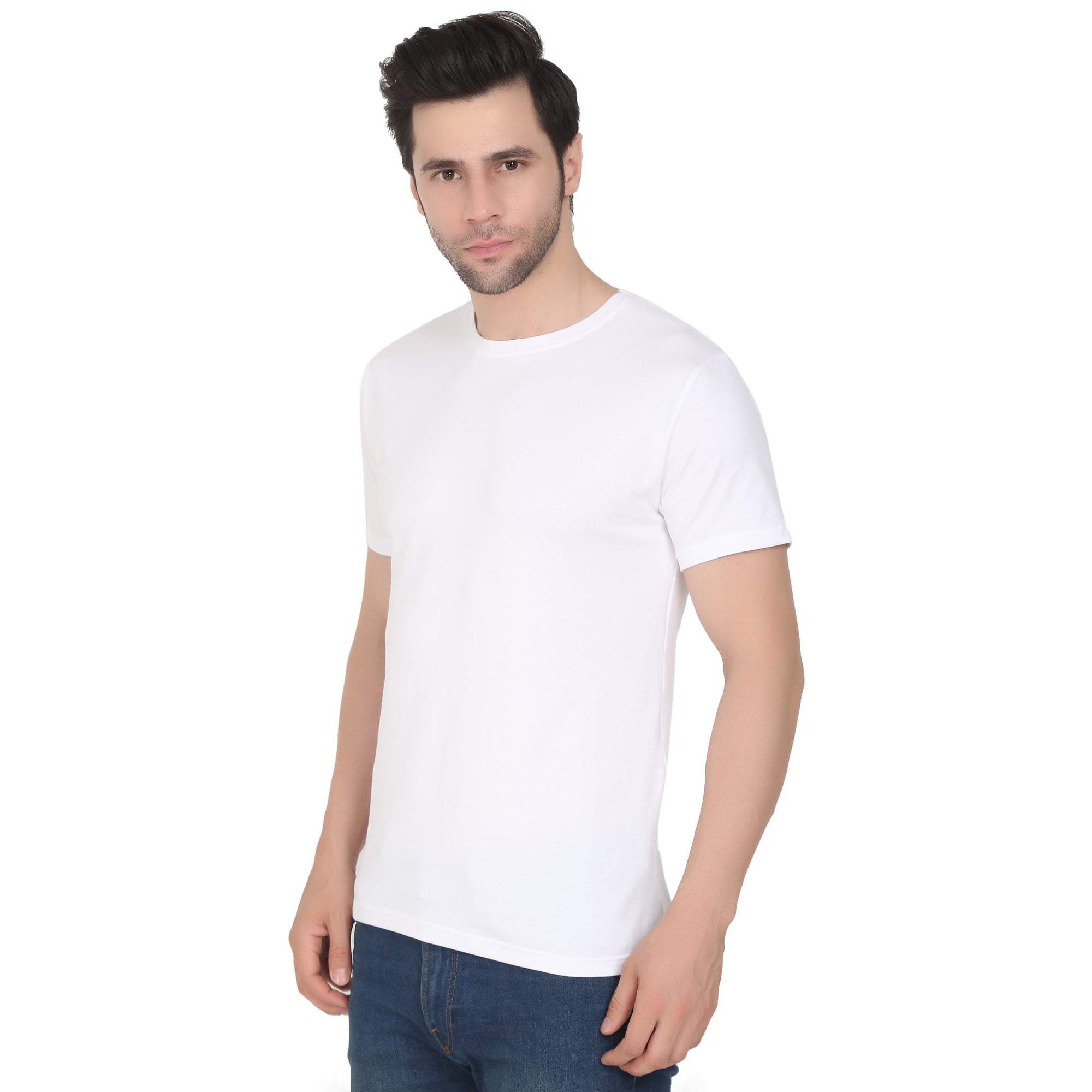 Men Four Way Stretch Cotton Plain T-shirt - White Colour