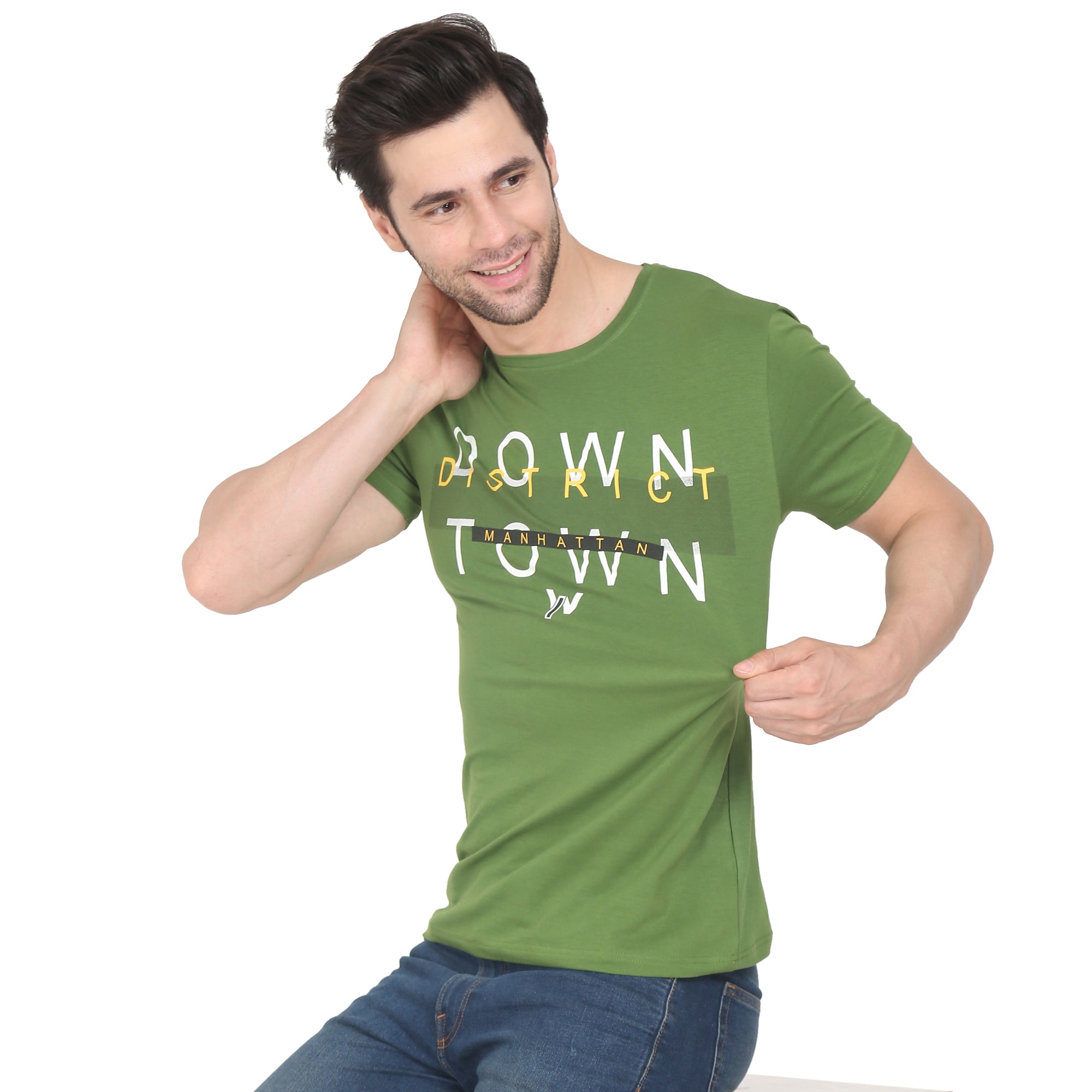 Men Four Way Stretch Cool Cotton Printed T-shirt - Green Colour