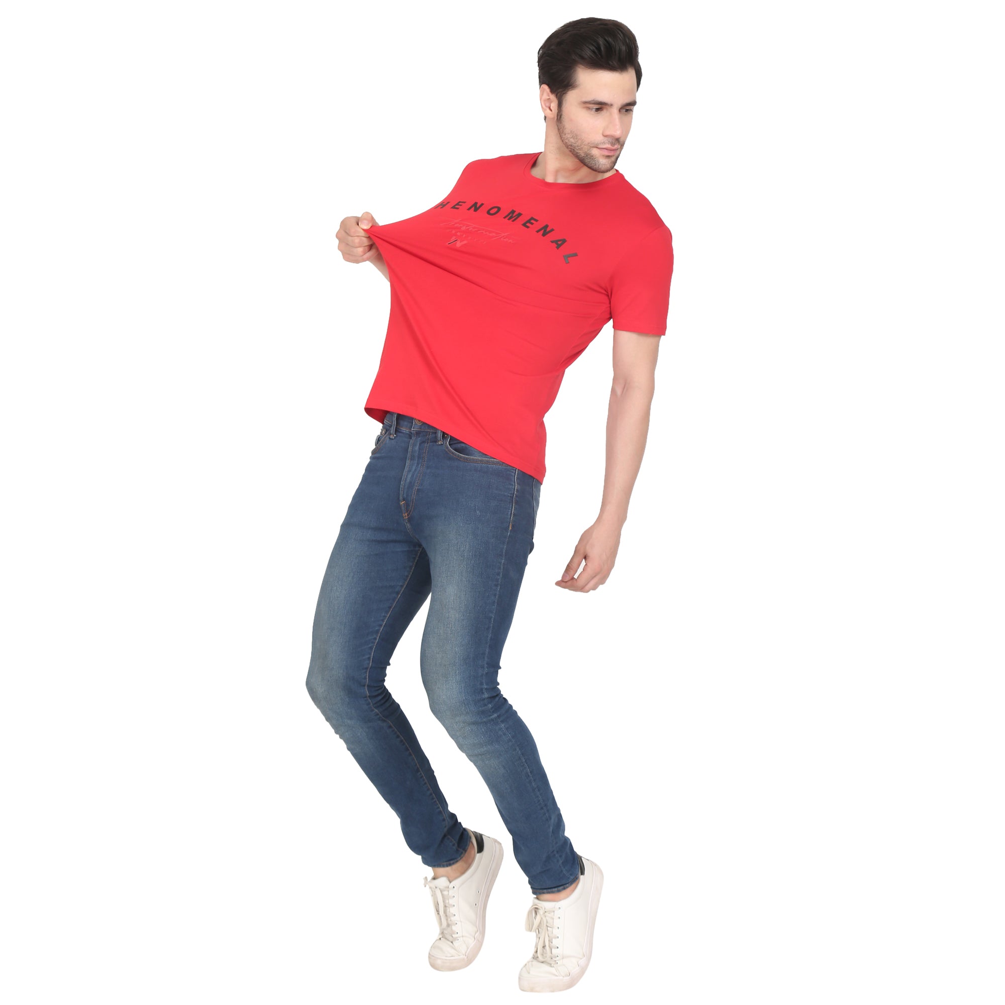 Men Four Way Stretch Cool Cotton Printed T-shirt - Red Colour