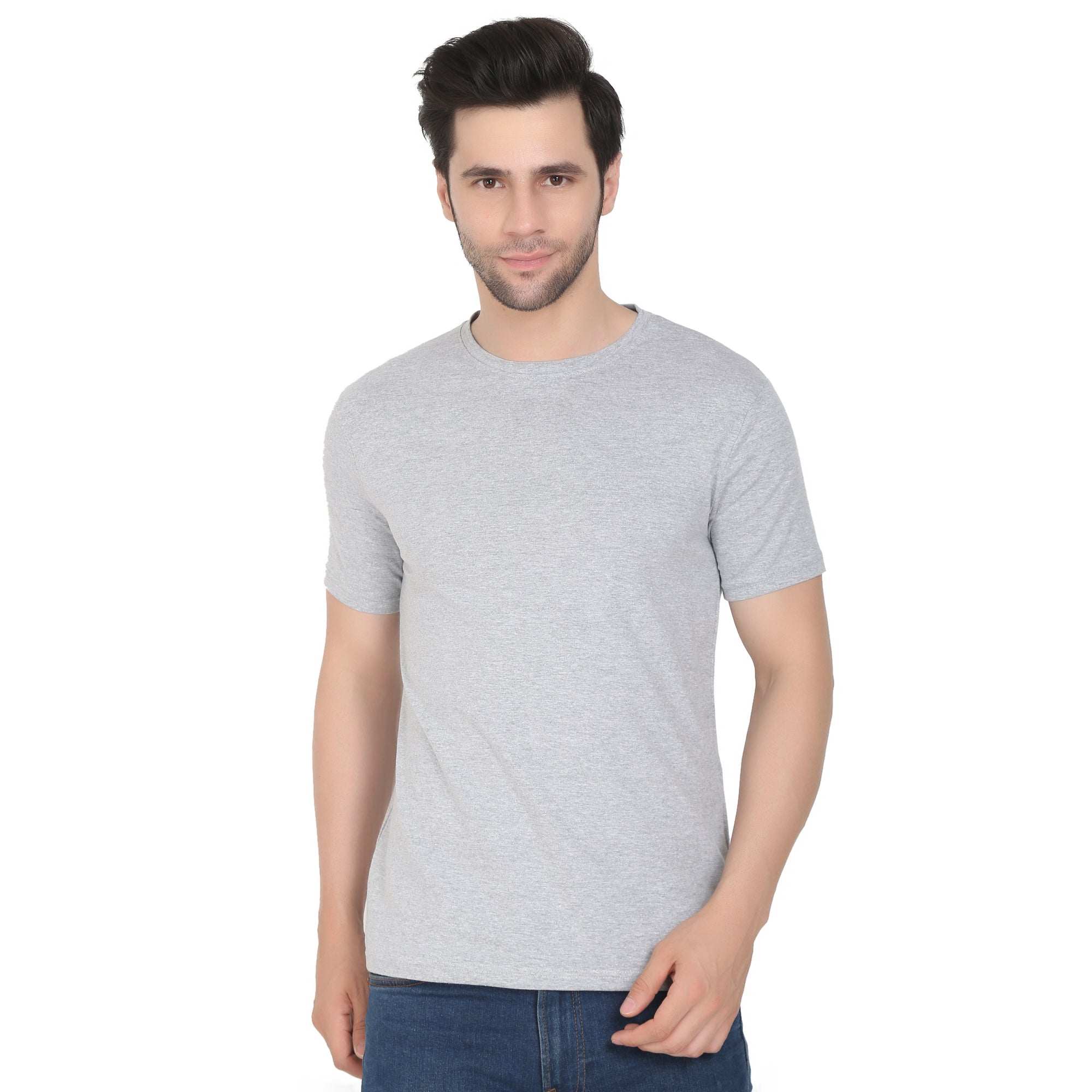 Men Four Way Stretch Cotton Plain T-shirt - Grey Colour