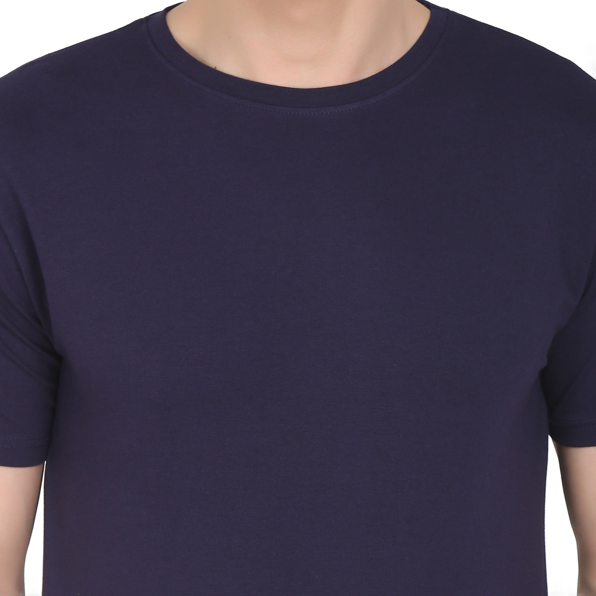 Men Four Way Stretch Cotton Plain T-shirt - Navy Blue Colour