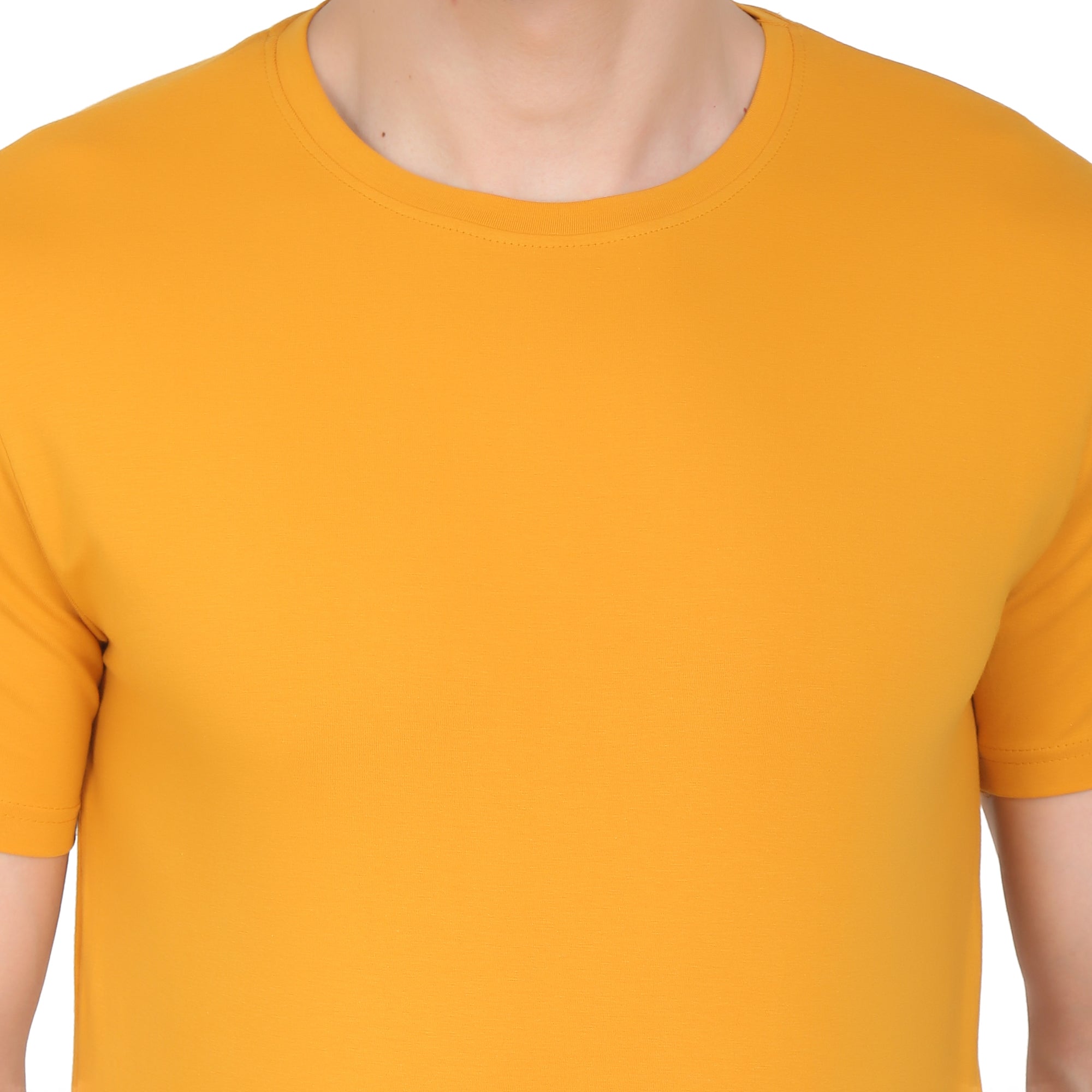 Men Four Way Stretch Cotton Plain T-shirt - Mustard Yellow Colour