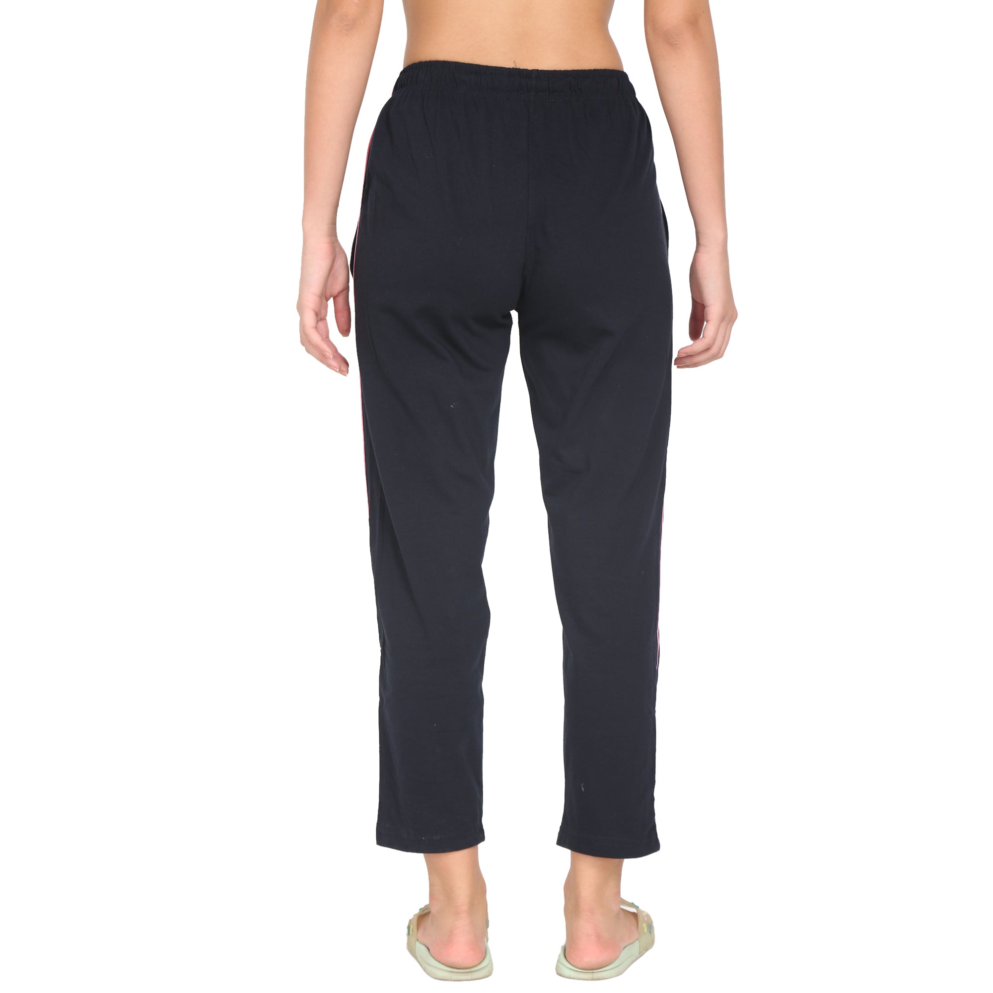 Women Lounge Plain Pants with chain pockets | Pink Stripe with Black Colour