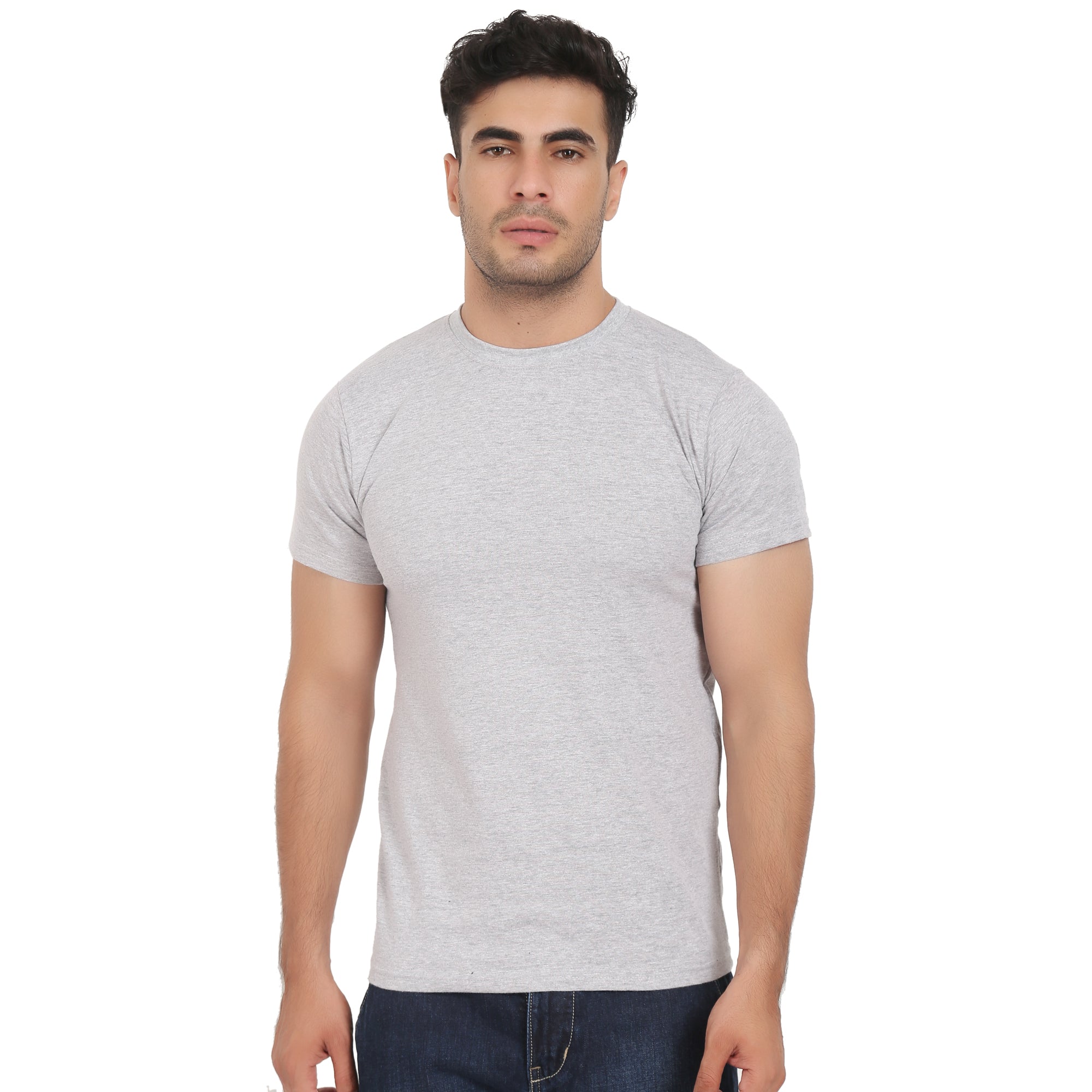 Combo Offer - Men Crew Neck Cotton T-Shirts - Half Sleeves - 3 Colors - Black, White & Grey