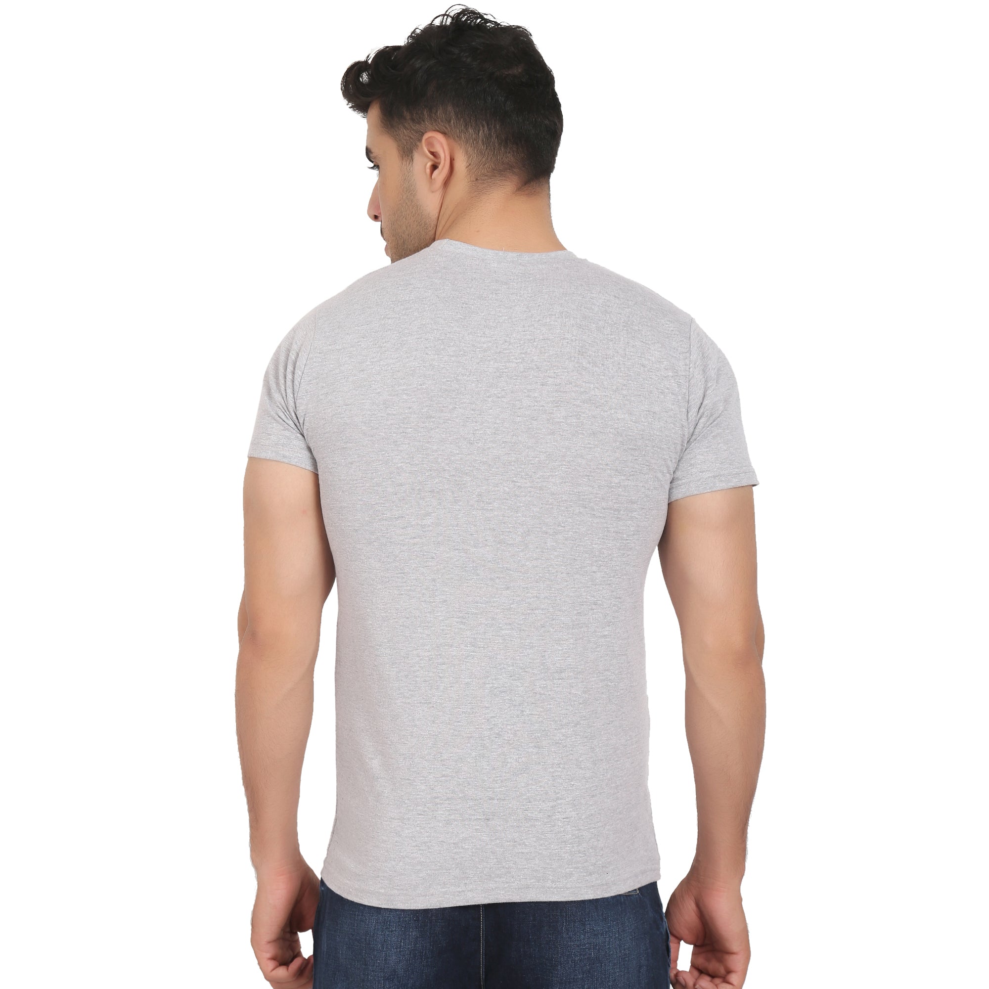 Combo Offer - Men Crew Neck Cotton T-Shirts - Half Sleeves - 3 Colors - Navy Blue, Blue & Grey
