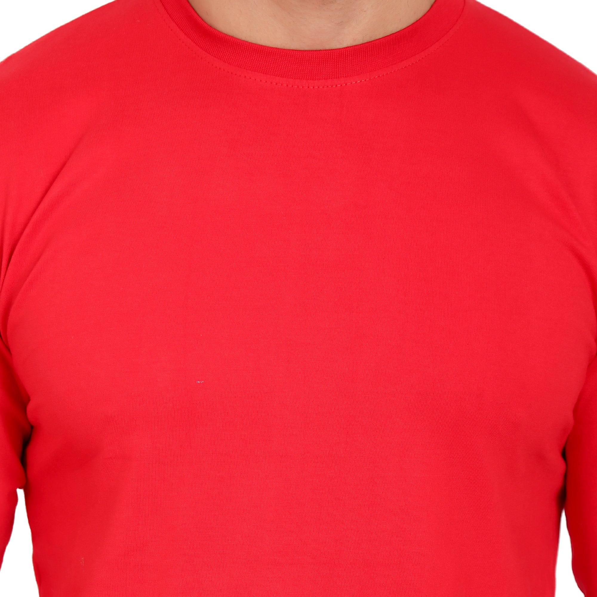 Men Crew Neck Cotton T-Shirts - Full Sleeves, Red Colour