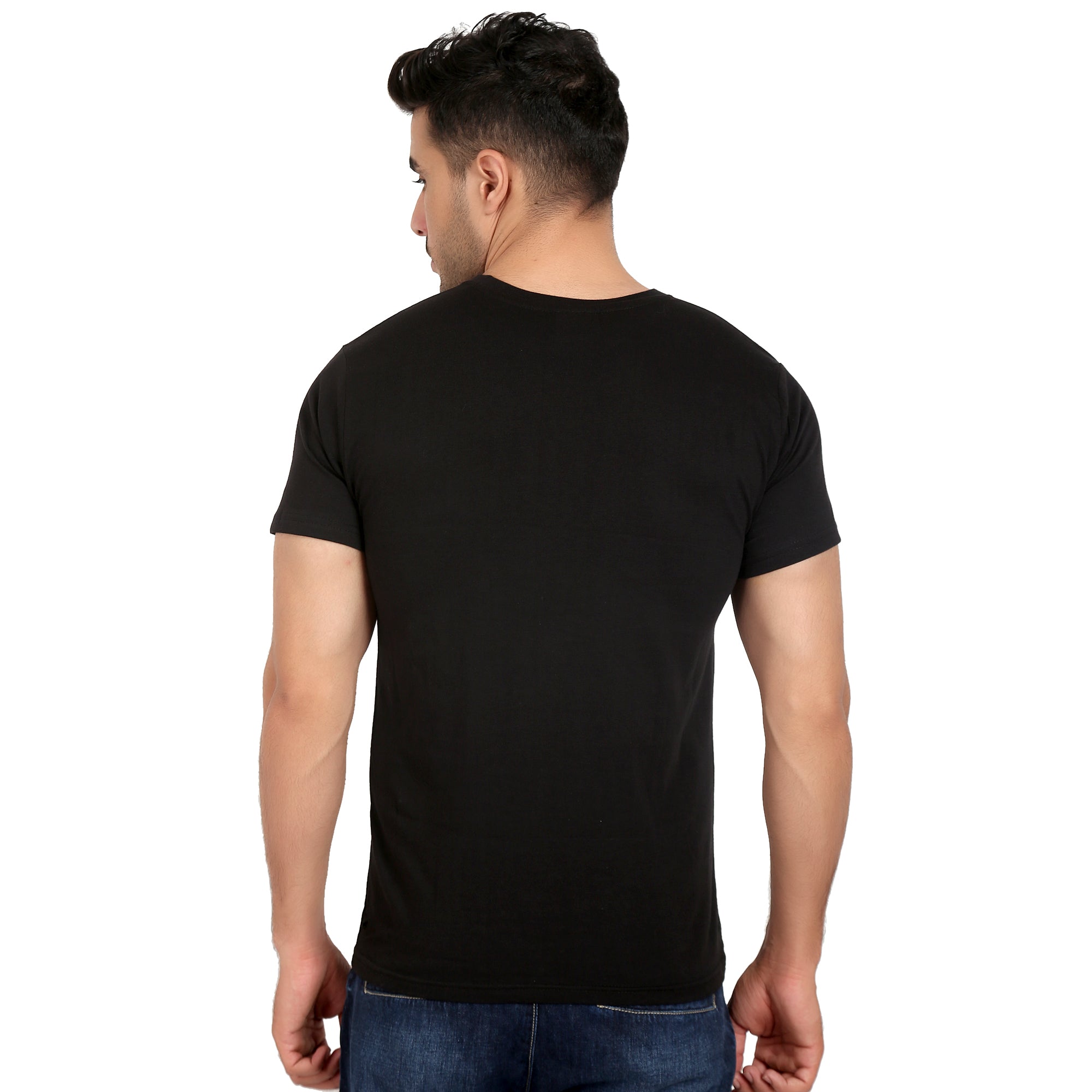 Combo Offer - Men Crew Neck Cotton T-Shirts - Half Sleeves - 3 Colors - Black, Blue & Grey