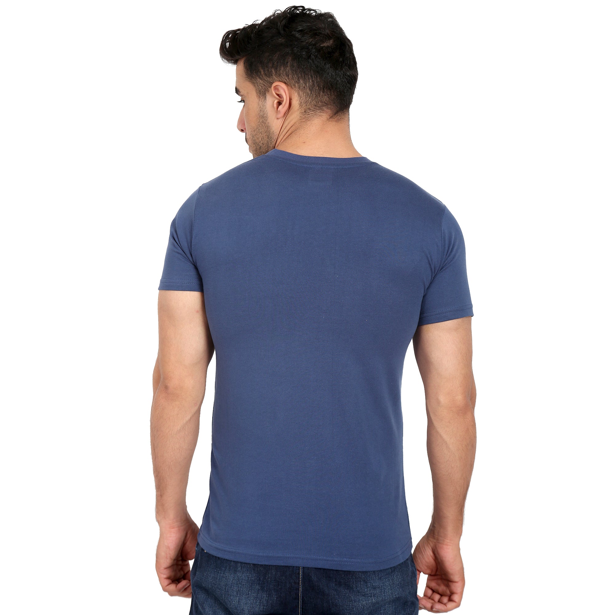 Combo Offer - Men Crew Neck Cotton T-Shirts - Half Sleeves - 3 Colors - Navy Blue, Blue & Grey