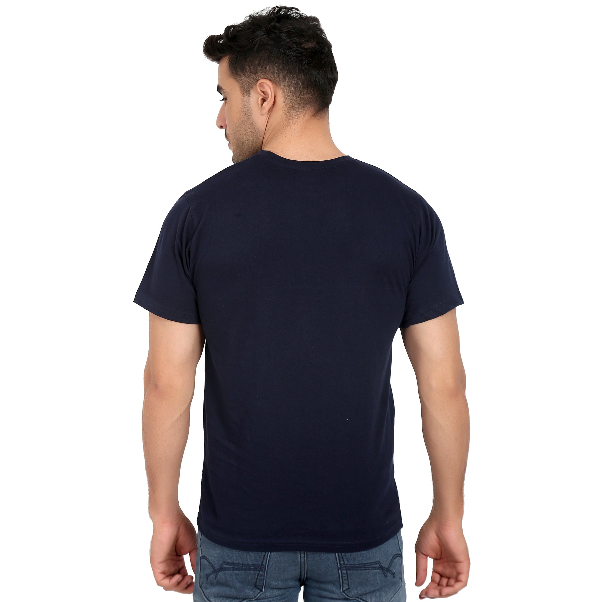 Combo Offer - Men Crew Neck Cotton T-Shirts - Half Sleeves - 3 Colors - Navy Blue, Blue & White