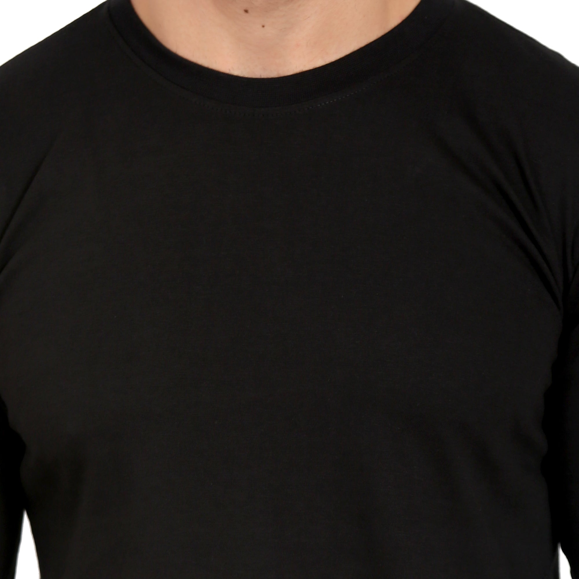 Men Crew Neck Cotton T-Shirts - Full Sleeves, Black Colour