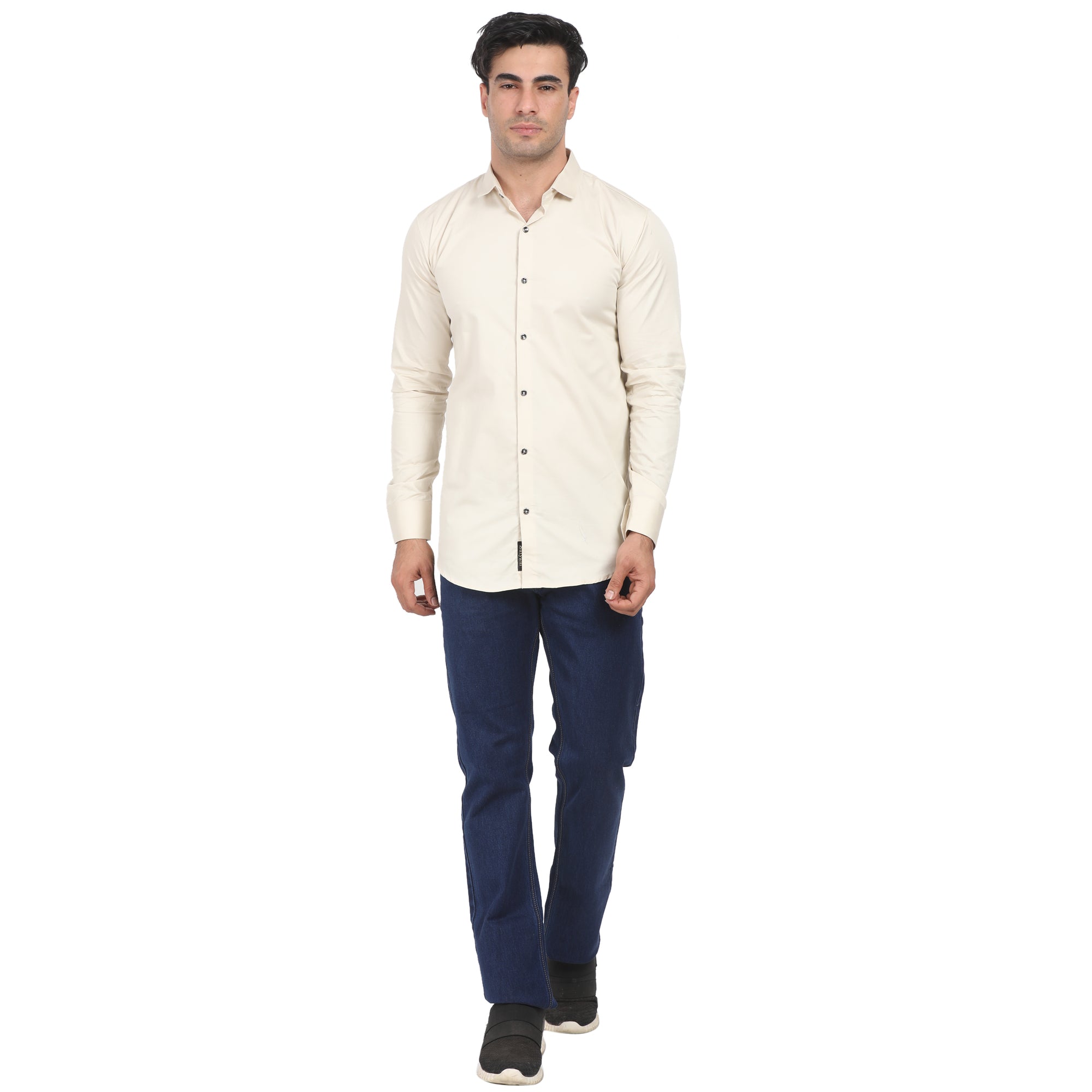 Men Casual Cotton Shirts - Cream Colour