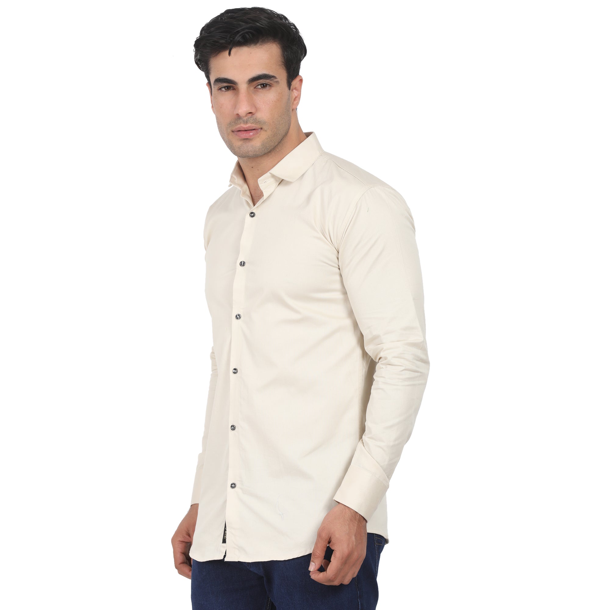 Men Casual Cotton Shirts - Cream Colour