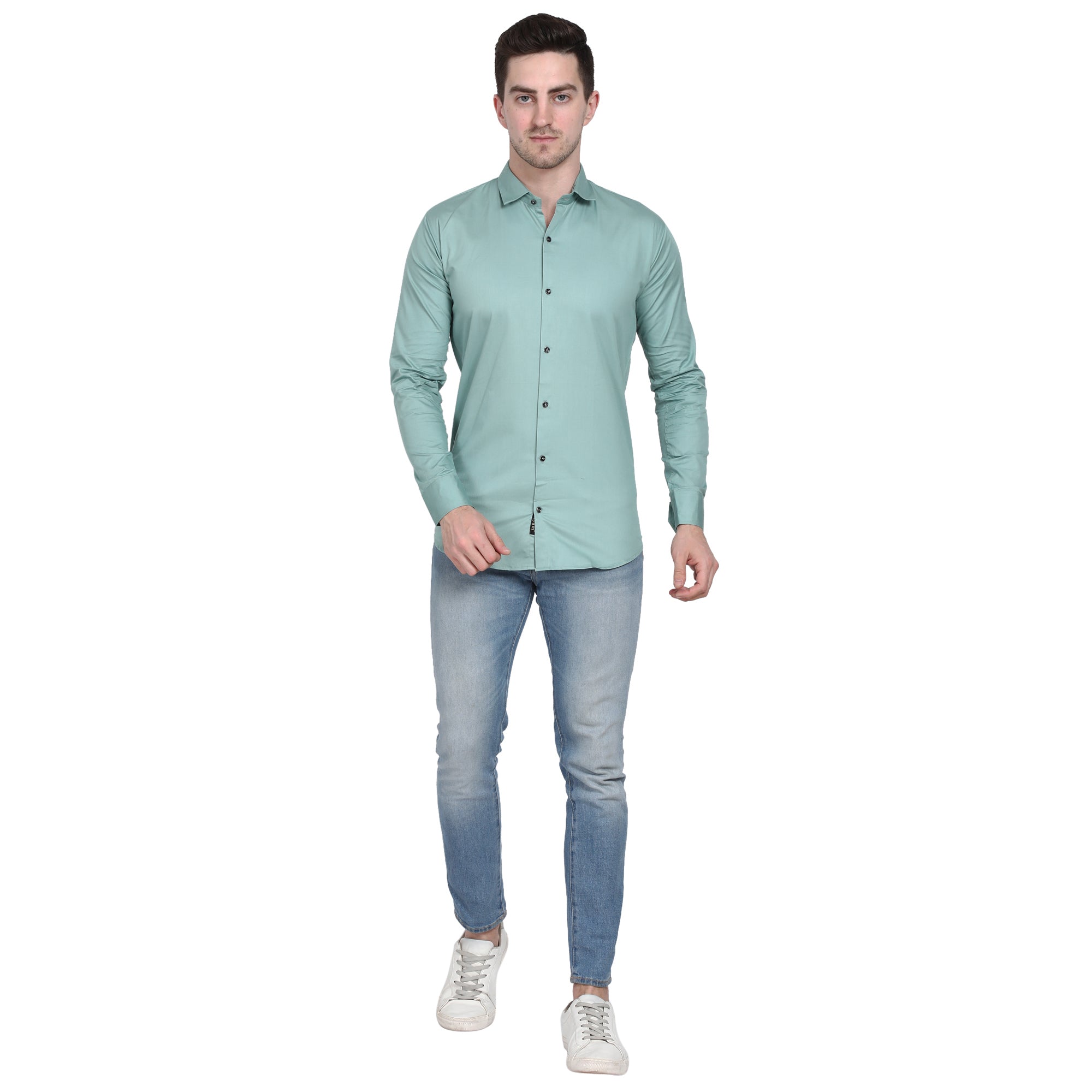 Men Casual Cotton Shirts - Light Green Colour