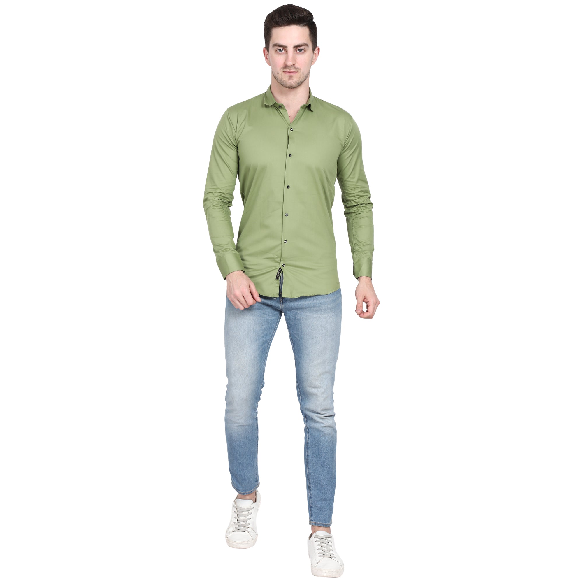 Men Casual Cotton Shirts - Olive Green Colour