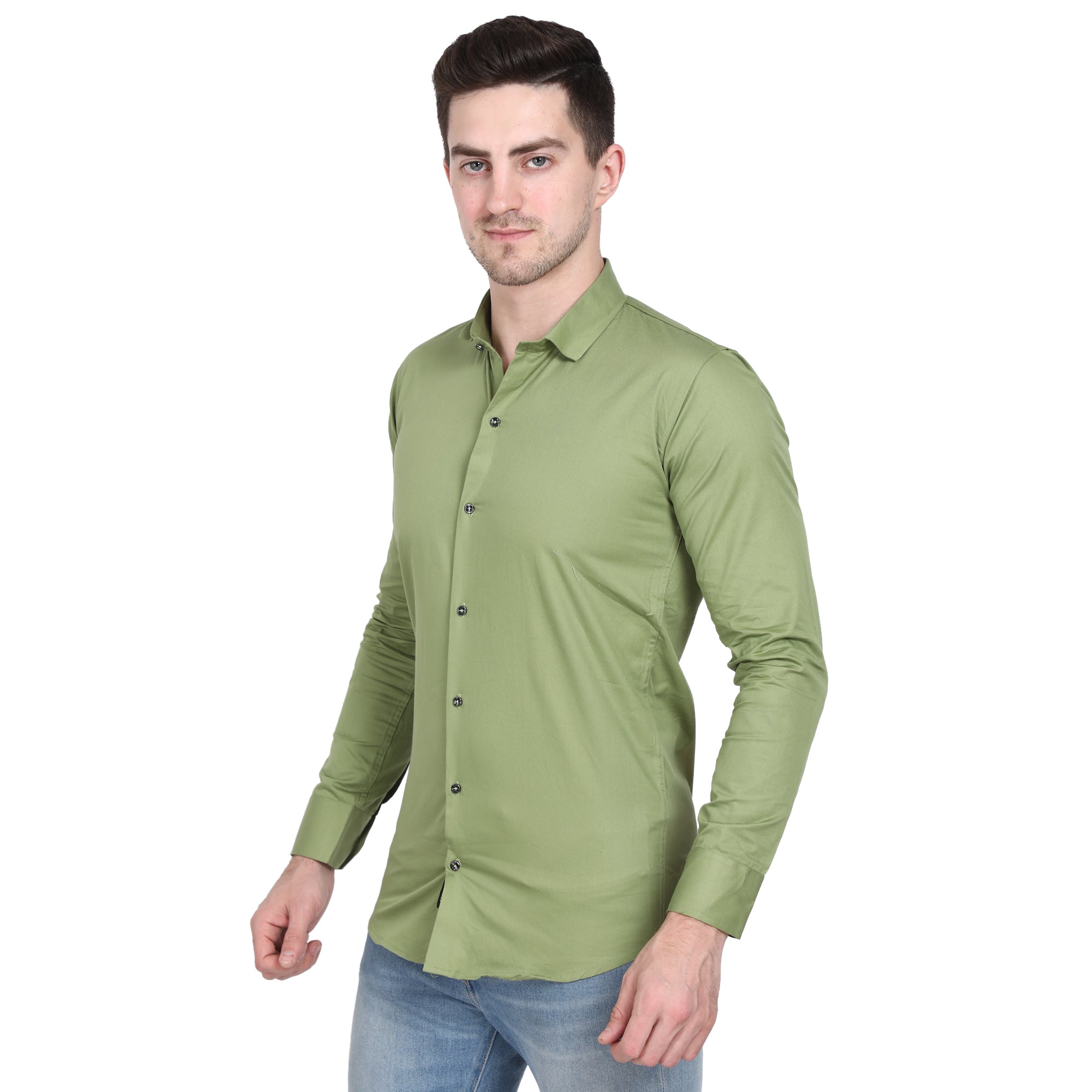 Men Casual Cotton Shirts - Olive Green Colour